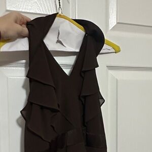 After Six Chocolate Brown Layered Midi Dress with Halter Neck